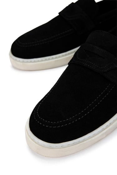  Tamer Tanca Erkek Hakiki Deri Siyah Süet Loafer Ayakkabı