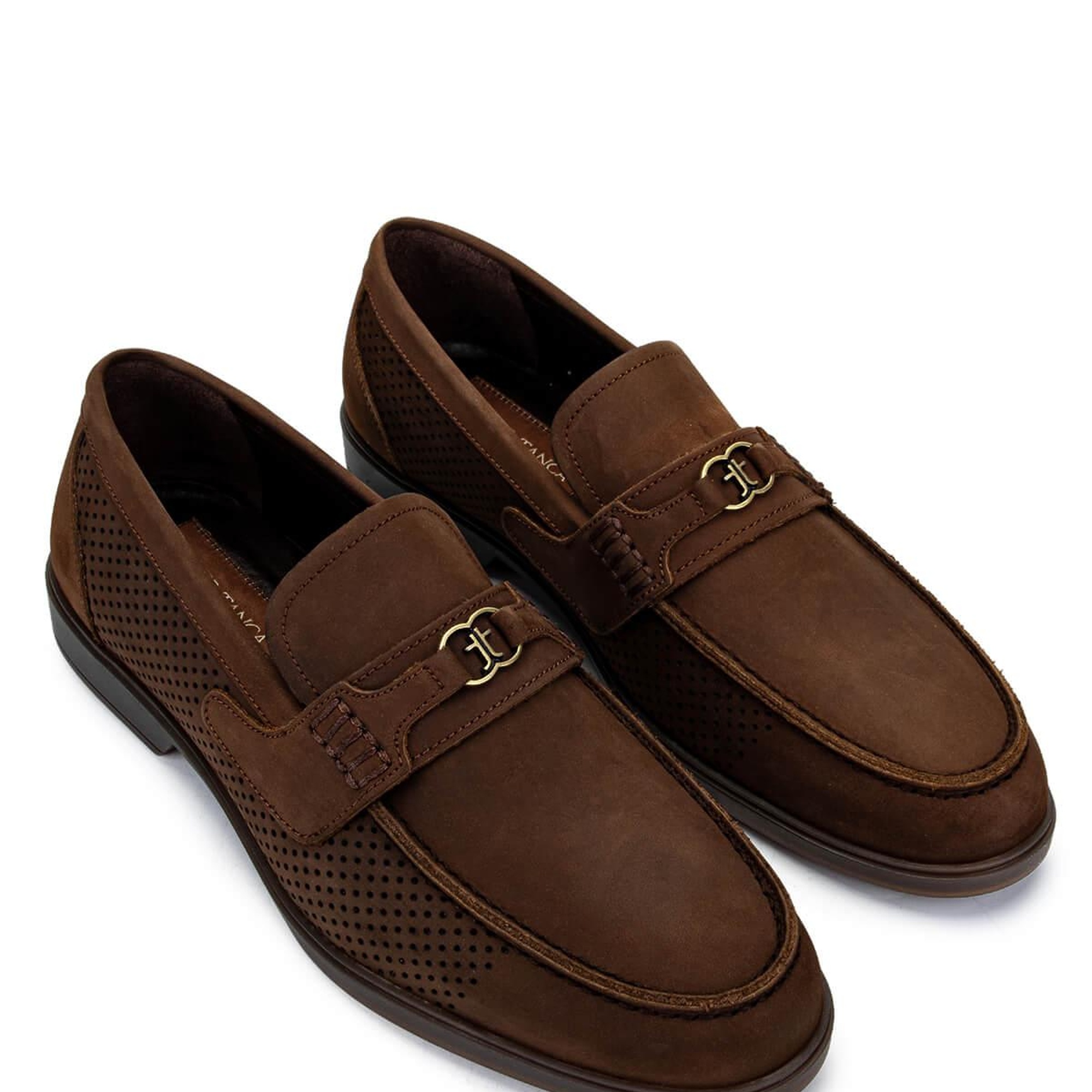 Tamer Tanca Erkek Hakiki Deri Kahverengi Nubuk Loafer Ayakkabı