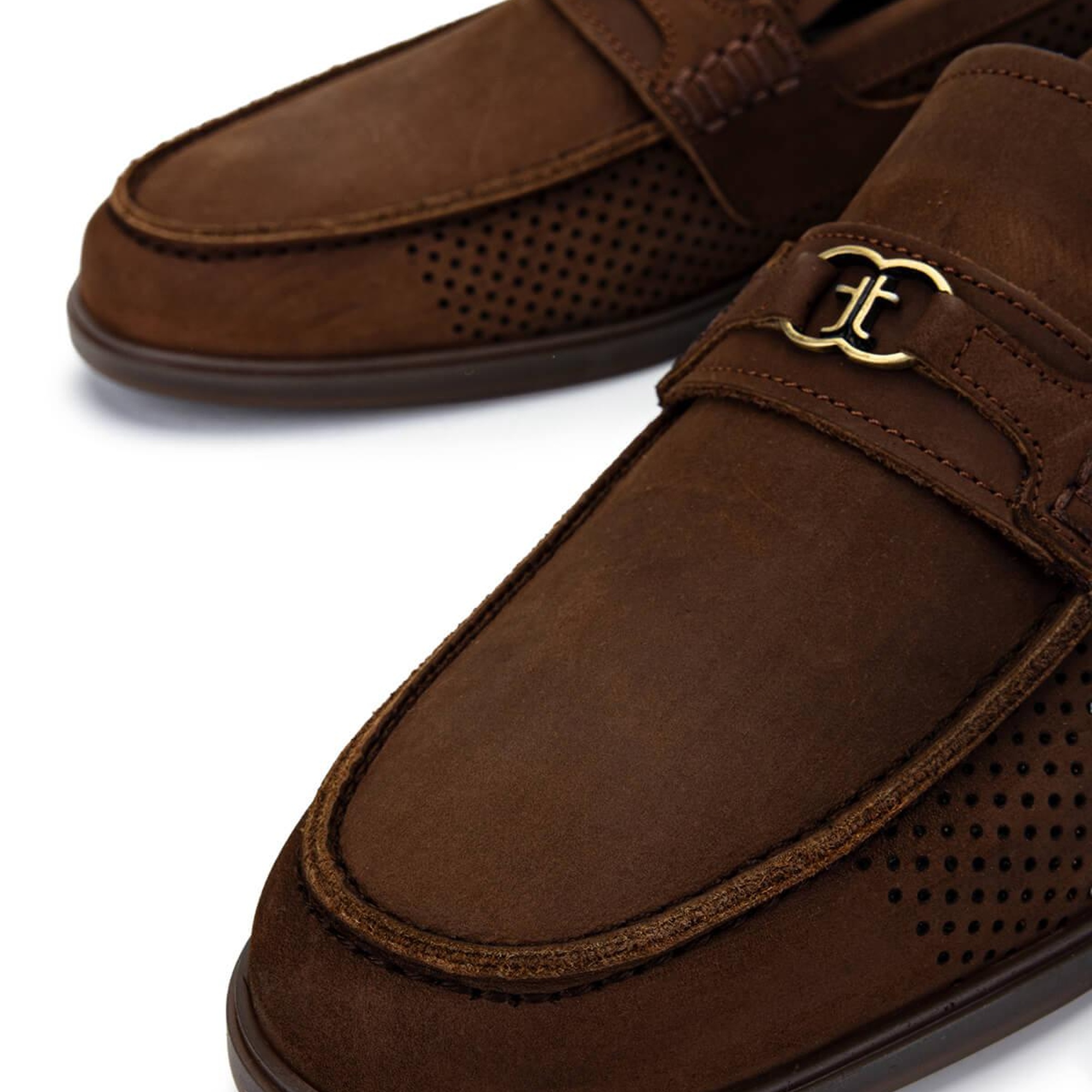 Tamer Tanca Erkek Hakiki Deri Kahverengi Nubuk Loafer Ayakkabı