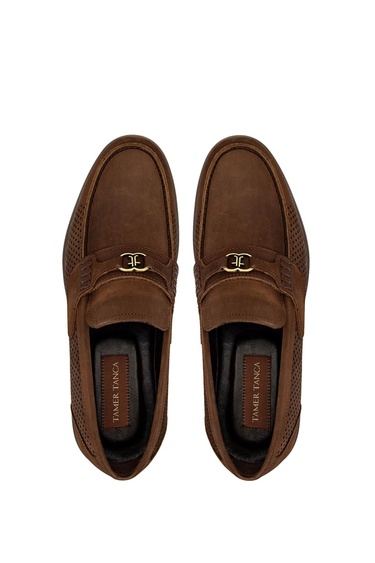  Tamer Tanca Erkek Hakiki Deri Kahverengi Nubuk Loafer Ayakkabı