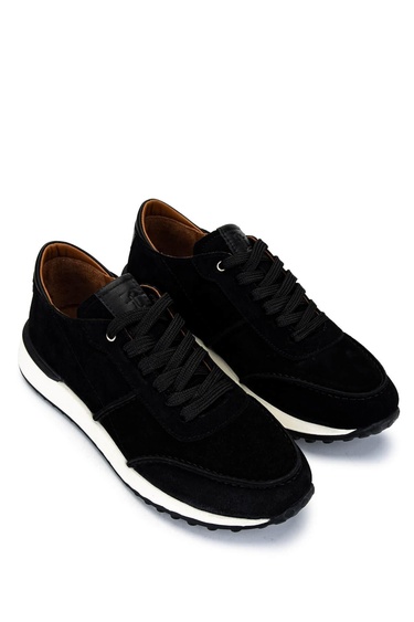  Tamer Tanca Erkek Hakiki Deri Siyah Süet Sneakers & Spor Ayakkabı