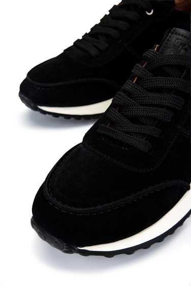  Tamer Tanca Erkek Hakiki Deri Siyah Süet Sneakers & Spor Ayakkabı