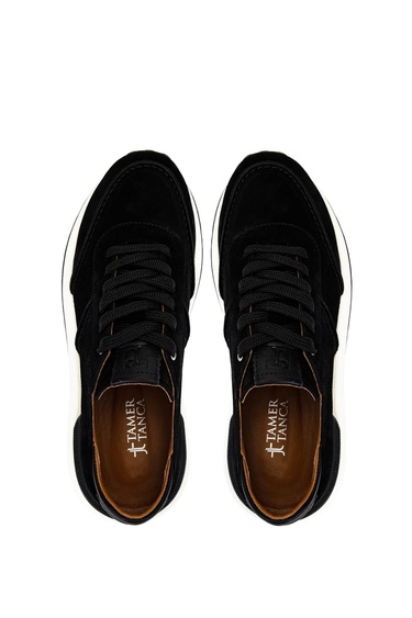  Tamer Tanca Erkek Hakiki Deri Siyah Süet Sneakers & Spor Ayakkabı