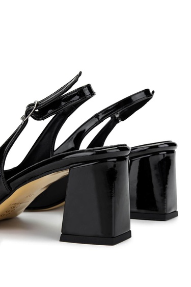  Tamer Tanca Kadın Vegan Siyah Rugan Topuklu Ayakkabı