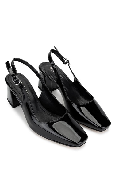  Tamer Tanca Kadın Vegan Siyah Rugan Topuklu Ayakkabı