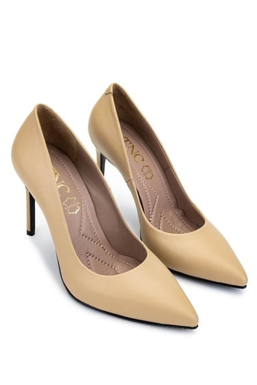  Tamer Tanca Kadın Hakiki Deri Açık Bej Topuklu Ayakkabı