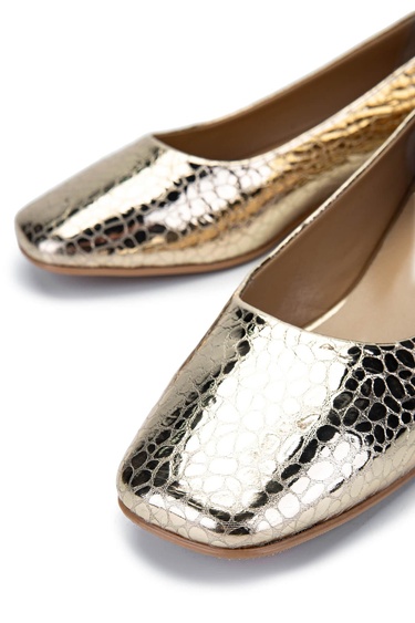  Tamer Tanca Kadın Hakiki Deri Gold Rugan Rugan Topuklu Ayakkabı