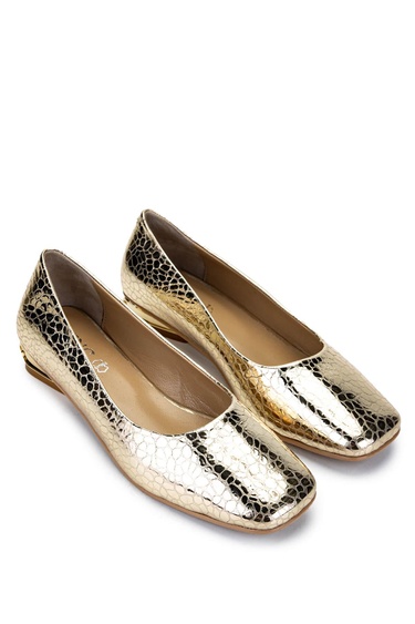  Tamer Tanca Kadın Hakiki Deri Gold Rugan Rugan Topuklu Ayakkabı