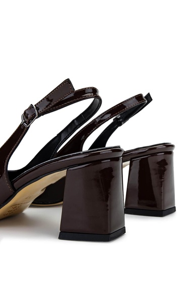  Tamer Tanca Kadın Vegan Kahverengi Rugan Topuklu Ayakkabı