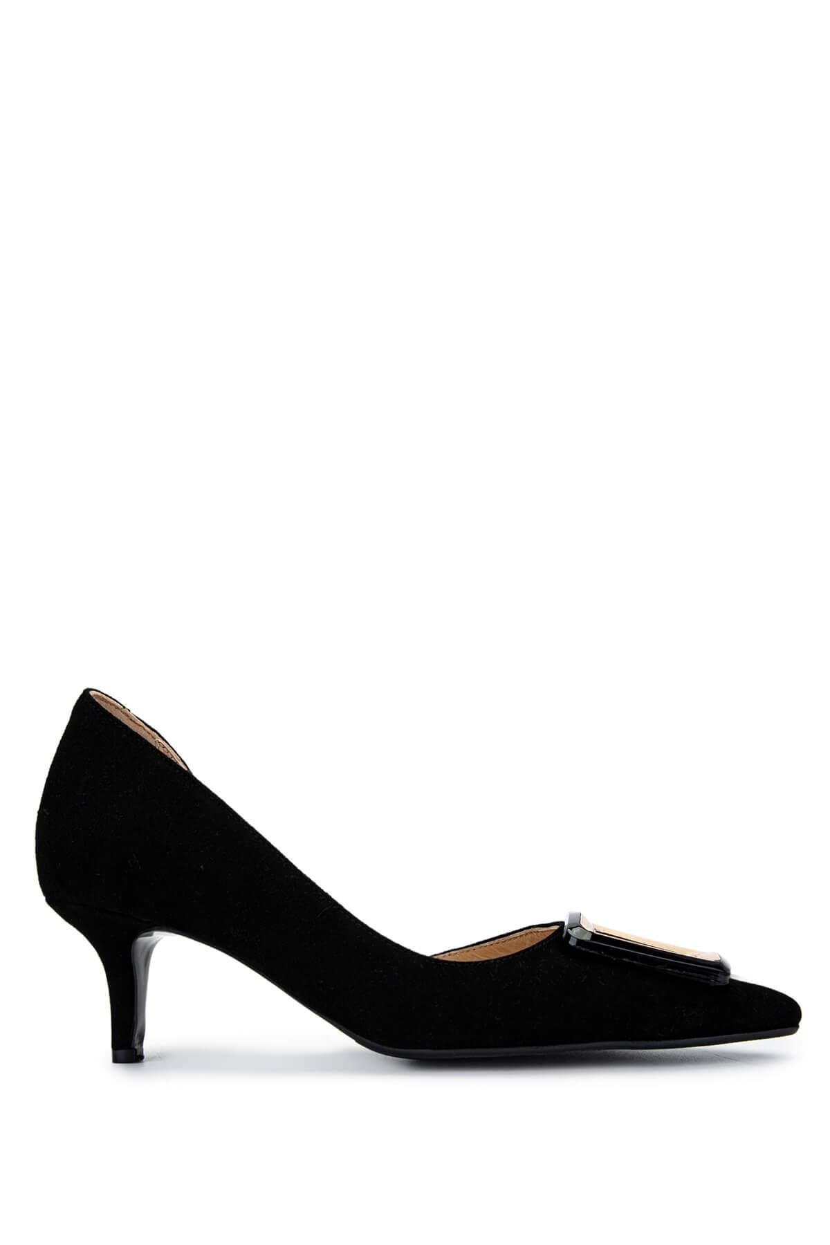  Tamer Tanca Kadın Hakiki Deri Siyah Süet Topuklu Ayakkabı