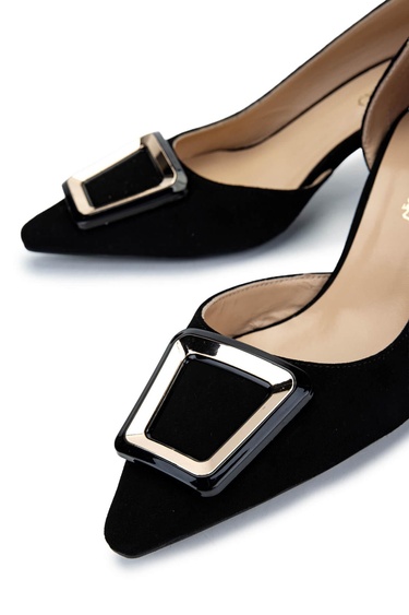  Tamer Tanca Kadın Hakiki Deri Siyah Süet Topuklu Ayakkabı