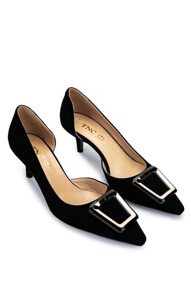  Tamer Tanca Kadın Hakiki Deri Siyah Süet Topuklu Ayakkabı