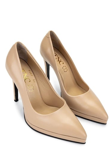  Tamer Tanca Kadın Hakiki Deri Bej Topuklu Ayakkabı