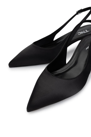  Tamer Tanca Kadın Vegan Siyah Saten Topuklu Ayakkabı