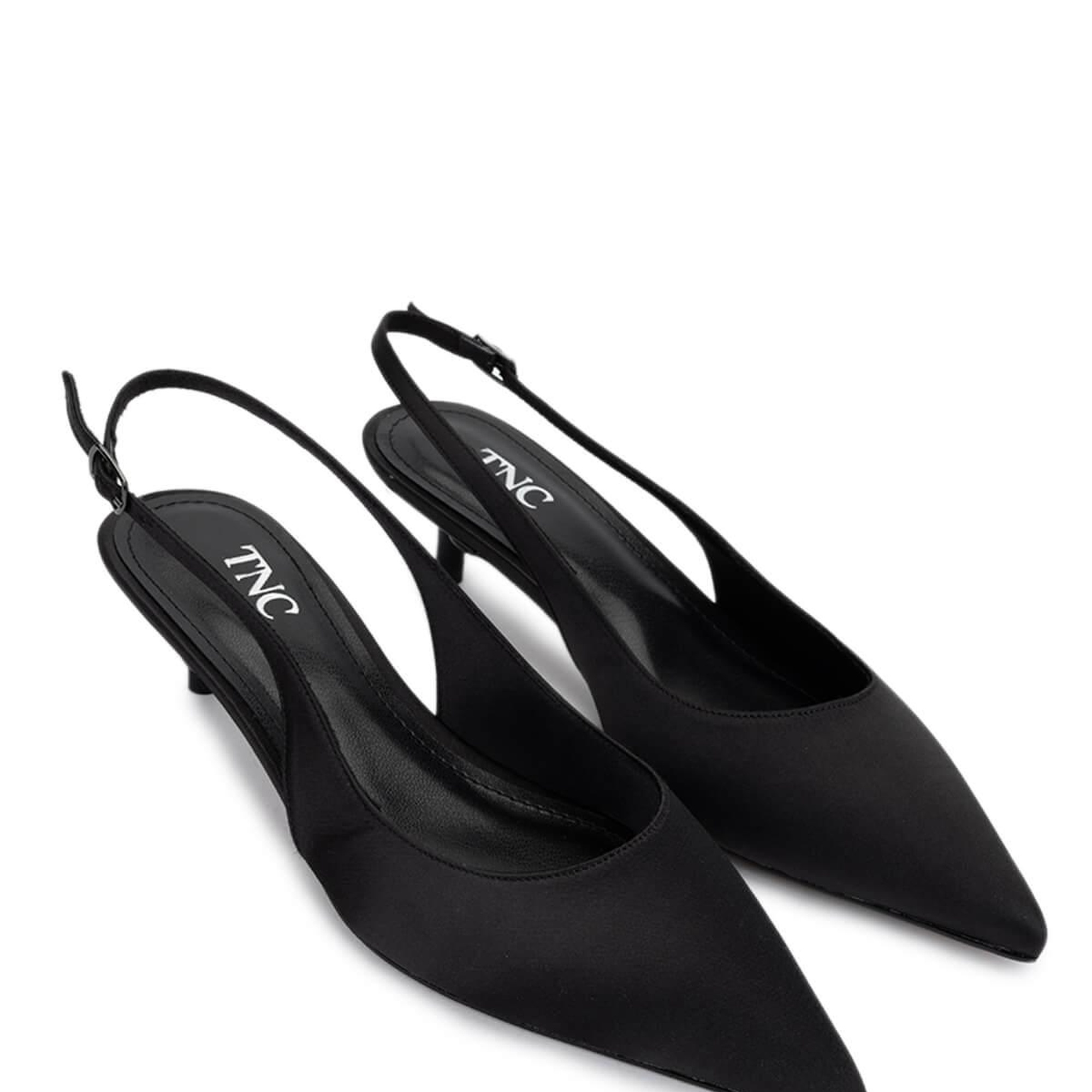 Tamer Tanca Kadın Vegan Siyah Saten Topuklu Ayakkabı