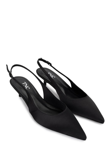  Tamer Tanca Kadın Vegan Siyah Saten Topuklu Ayakkabı