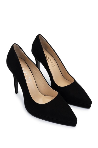  Tamer Tanca Kadın Hakiki Deri Siyah Süet Topuklu Ayakkabı