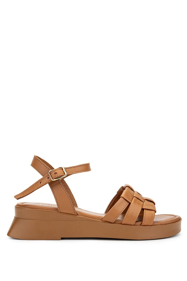  Tamer Tanca Kadın Hakiki Deri Taba Düz Sandalet
