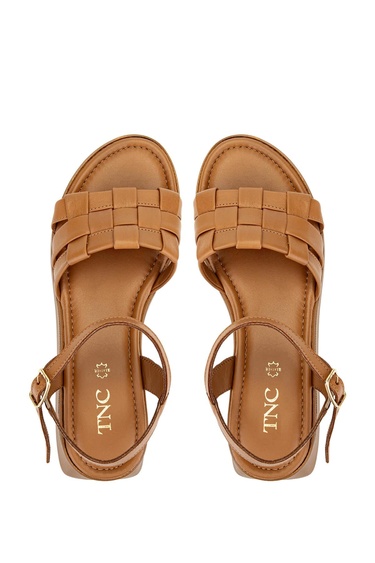  Tamer Tanca Kadın Hakiki Deri Taba Düz Sandalet