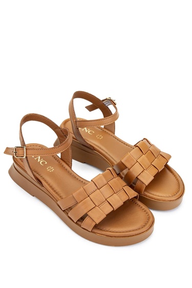  Tamer Tanca Kadın Hakiki Deri Taba Düz Sandalet