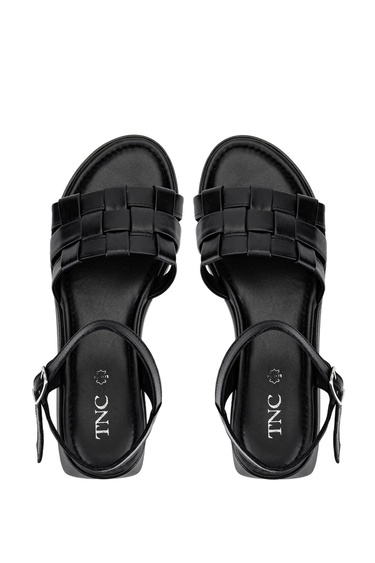  Tamer Tanca Kadın Hakiki Deri Siyah Deri Düz Sandalet