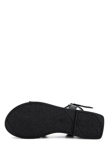  Tamer Tanca Kadın Hakiki Deri Siyah Deri Düz Sandalet