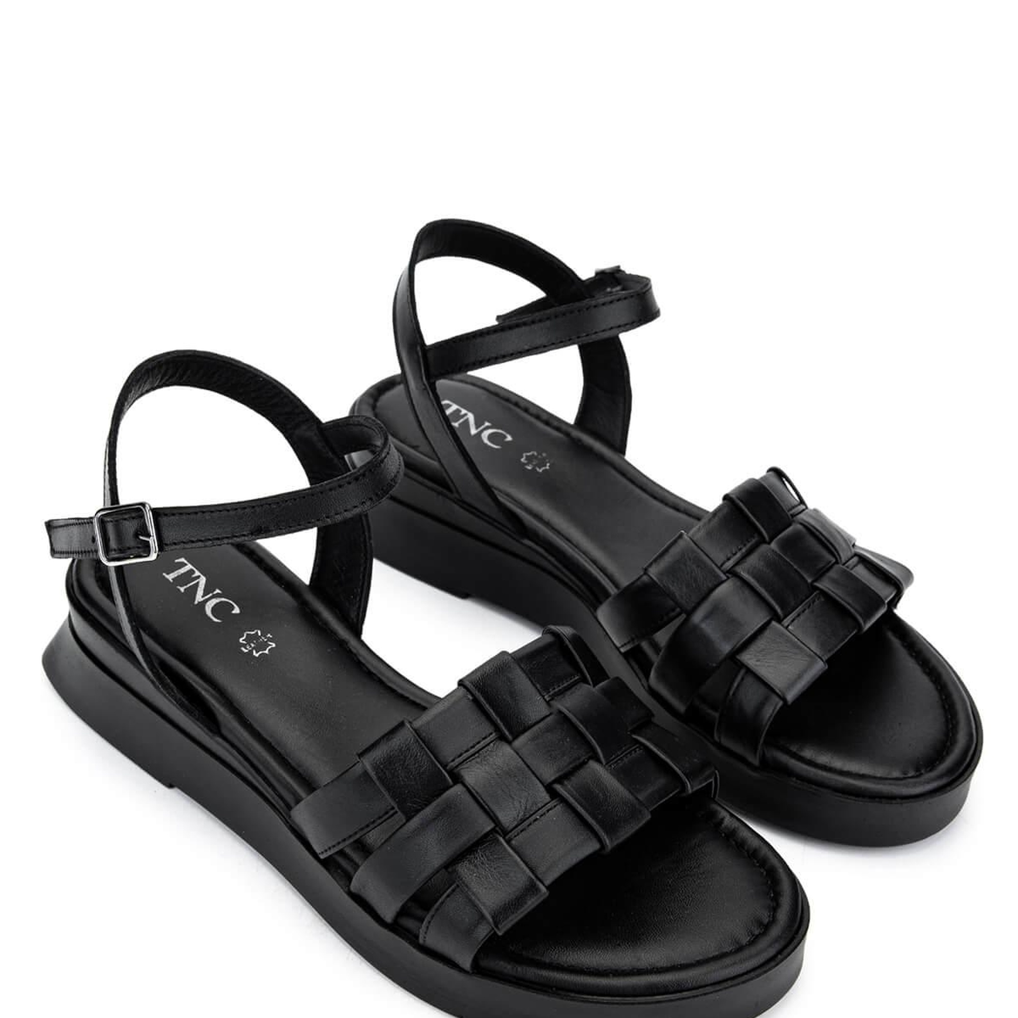 Tamer Tanca Kadın Hakiki Deri Siyah Deri Düz Sandalet