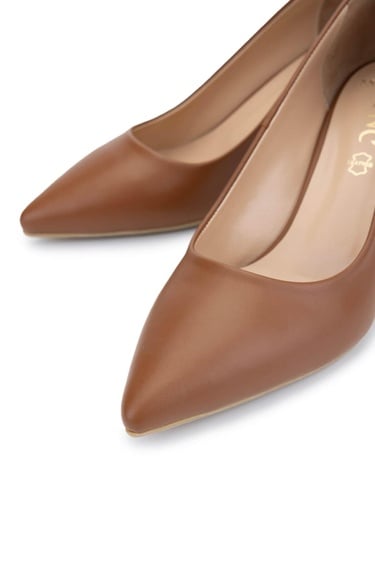  Tamer Tanca Kadın Hakiki Deri Koyu Taba Topuklu Ayakkabı