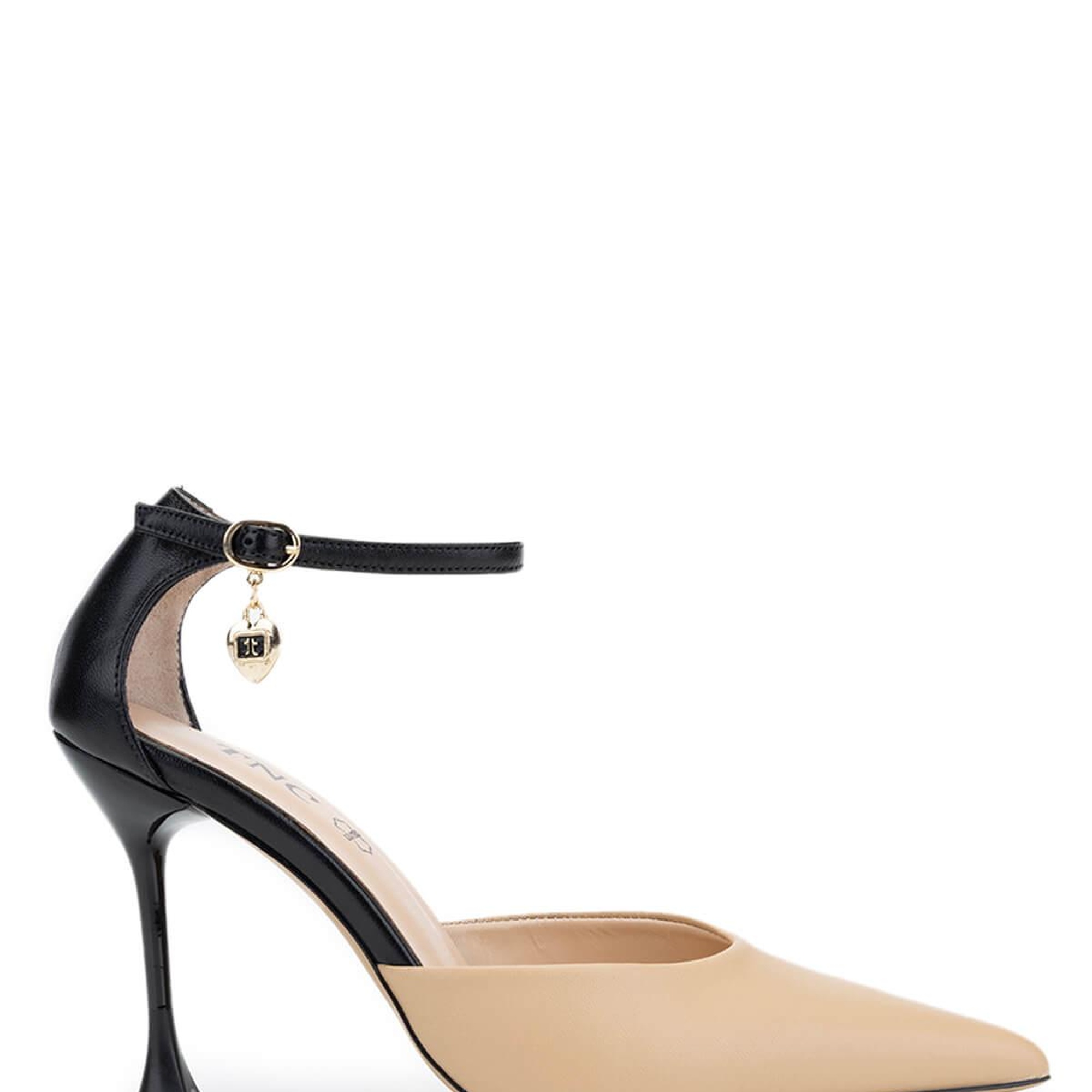 Tamer Tanca Kadın Hakiki Deri Bej/Siyah Topuklu Ayakkabı