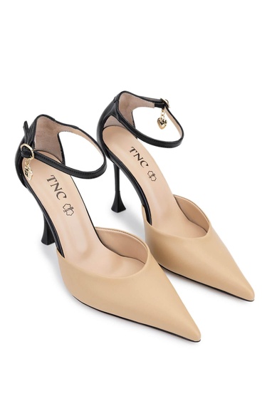  Tamer Tanca Kadın Hakiki Deri Bej/Siyah Topuklu Ayakkabı