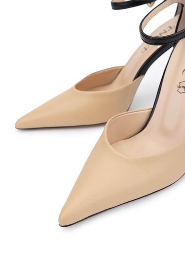  Tamer Tanca Kadın Hakiki Deri Bej/Siyah Topuklu Ayakkabı