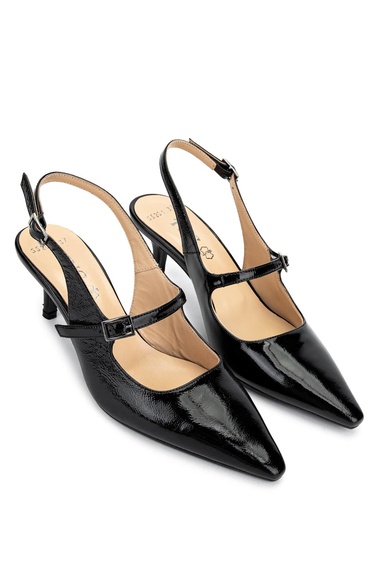  Tamer Tanca Kadın Hakiki Deri Siyah Rugan Topuklu Ayakkabı