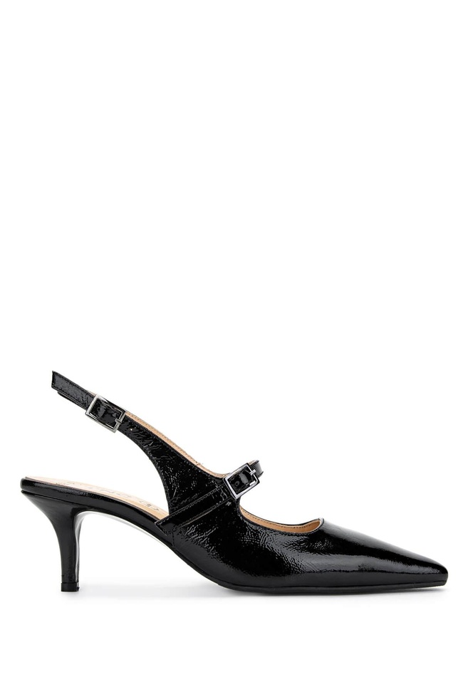  Tamer Tanca Kadın Hakiki Deri Siyah Rugan Topuklu Ayakkabı