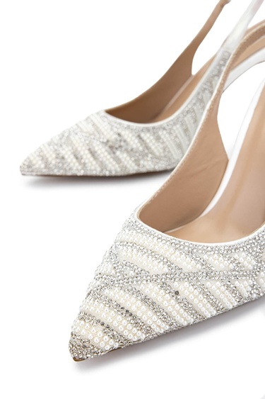  Tamer Tanca Kadın Vegan Beyaz Sedef Topuklu Ayakkabı