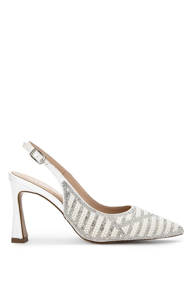  Tamer Tanca Kadın Vegan Beyaz Sedef Topuklu Ayakkabı