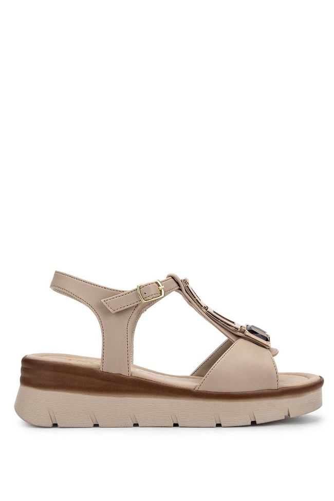  Tamer Tanca Kadın Vegan Bej Topuklu Sandalet