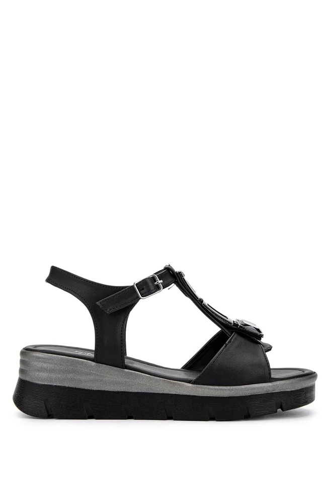  Tamer Tanca Kadın Vegan Siyah Topuklu Sandalet
