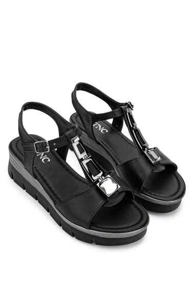  Tamer Tanca Kadın Vegan Siyah Topuklu Sandalet