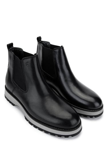  Tamer Tanca Erkek Hakiki Deri Siyah Casual Bot