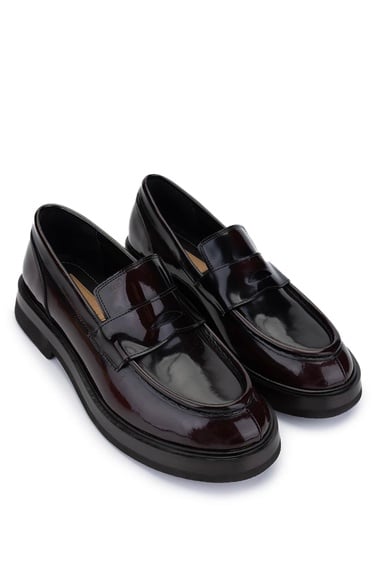  Tamer Tanca Erkek Hakiki Deri Bordo Loafer Ayakkabı