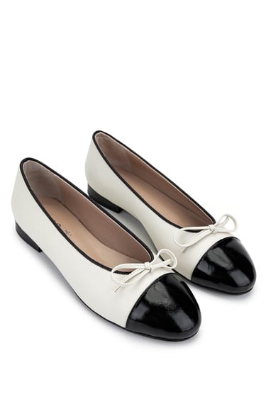  Tamer Tanca Kadın Hakiki Deri Siyah Rugan/Bej Babet Ayakkabı