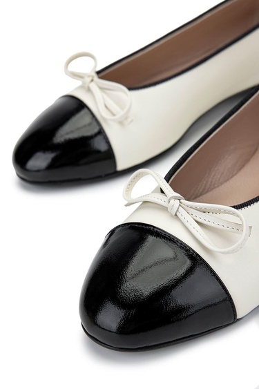  Tamer Tanca Kadın Hakiki Deri Siyah Rugan/Bej Babet Ayakkabı