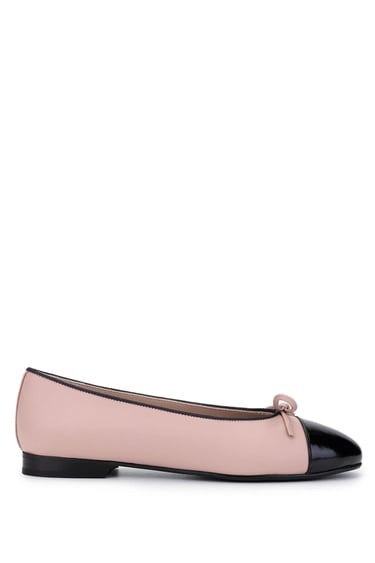  Tamer Tanca Kadın Hakiki Deri Siyah Rugan/Pudra Babet Ayakkabı