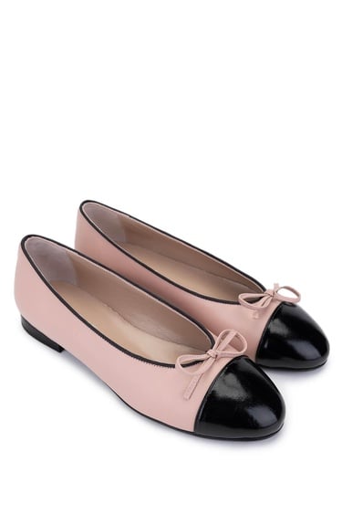  Tamer Tanca Kadın Hakiki Deri Siyah Rugan/Pudra Babet Ayakkabı