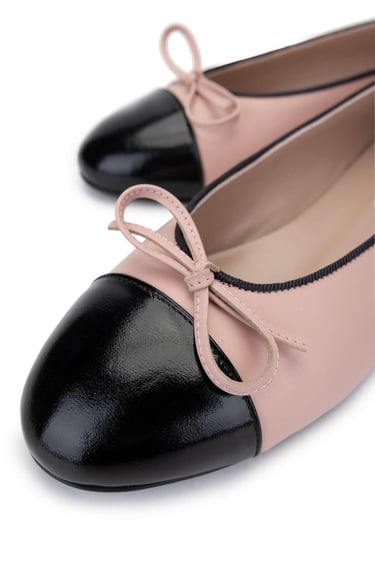  Tamer Tanca Kadın Hakiki Deri Siyah Rugan/Pudra Babet Ayakkabı