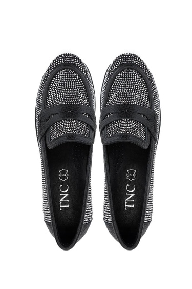  Tamer Tanca Kadın Hakiki Deri Beyaz Taşlı Loafer Ayakkabı