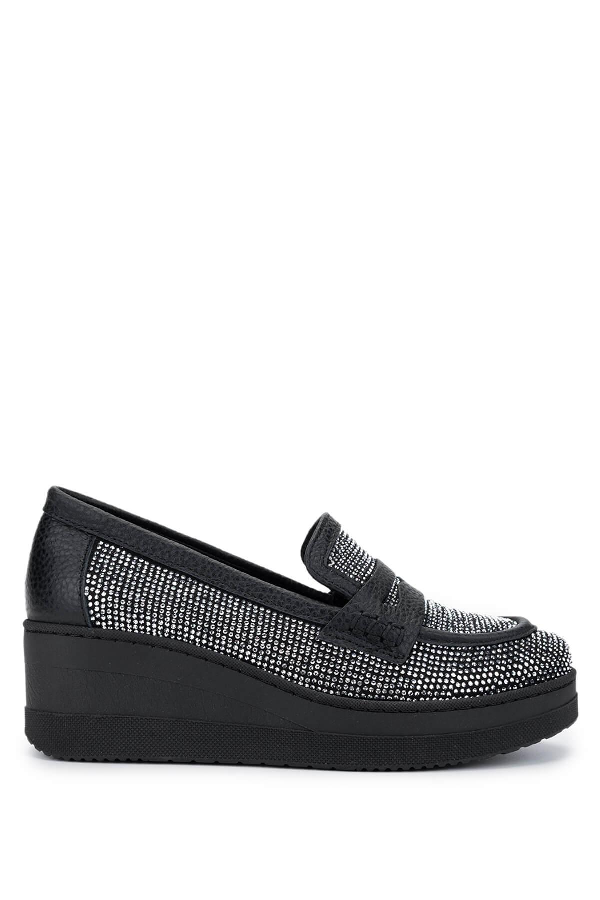  Tamer Tanca Kadın Hakiki Deri Beyaz Taşlı Loafer Ayakkabı