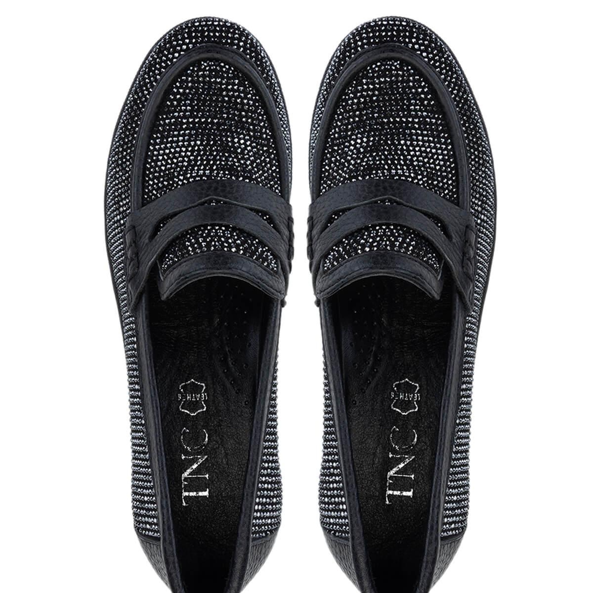 Tamer Tanca Kadın Hakiki Deri Siyah Taşlı Loafer Ayakkabı