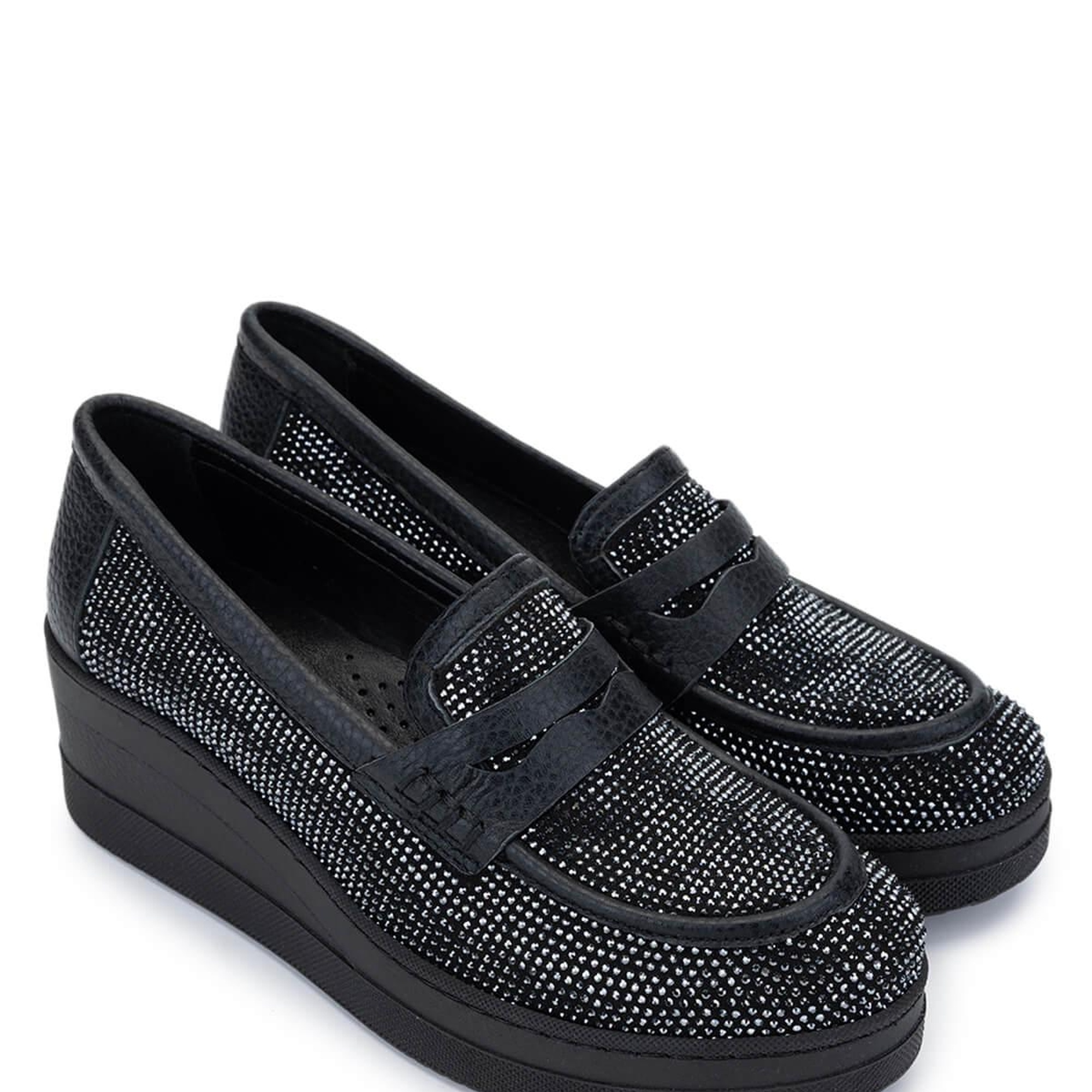 Tamer Tanca Kadın Hakiki Deri Siyah Taşlı Loafer Ayakkabı