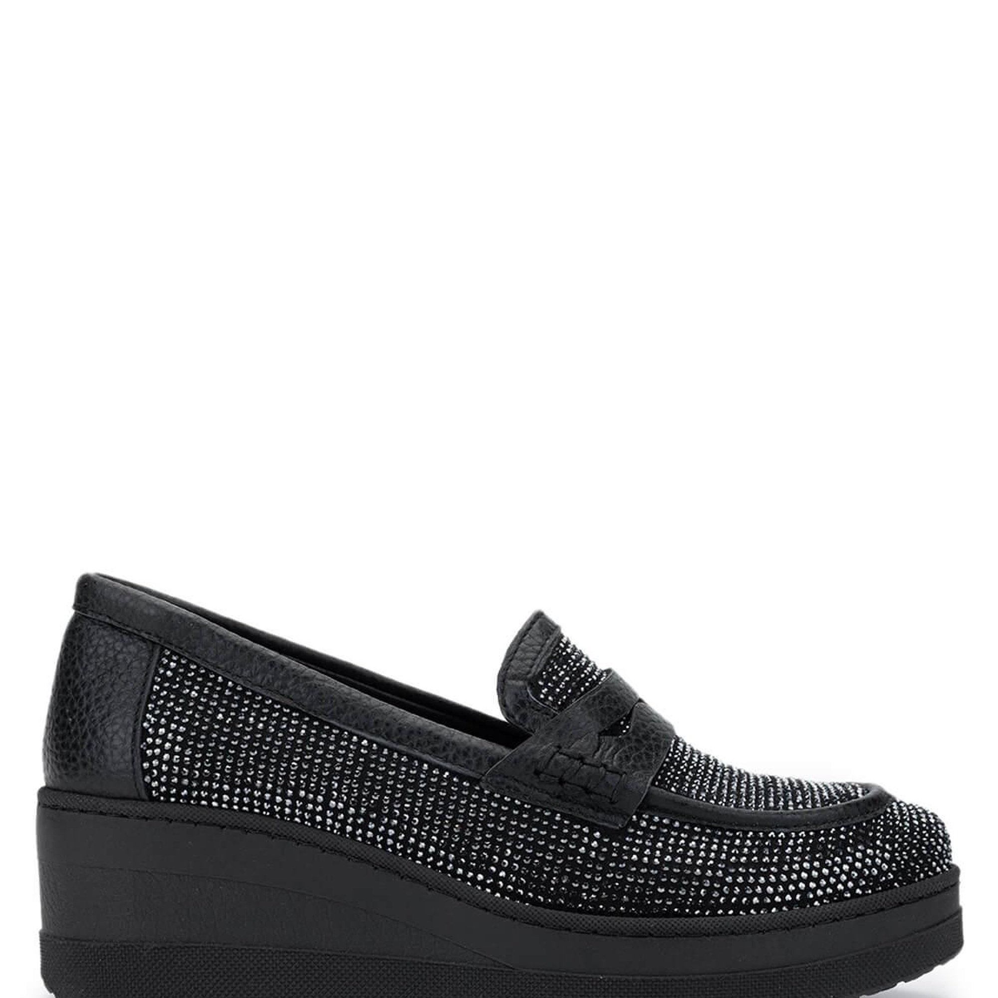 Tamer Tanca Kadın Hakiki Deri Siyah Taşlı Loafer Ayakkabı